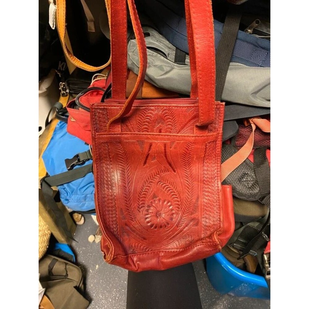 Hand tooled red leather made in Paraguay handbag